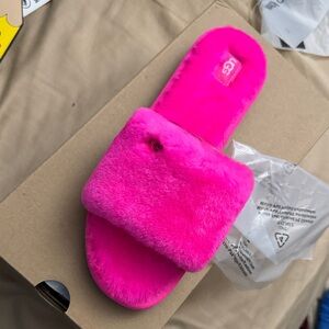 UGG Neon Pink Fuzzy Slide Sandals